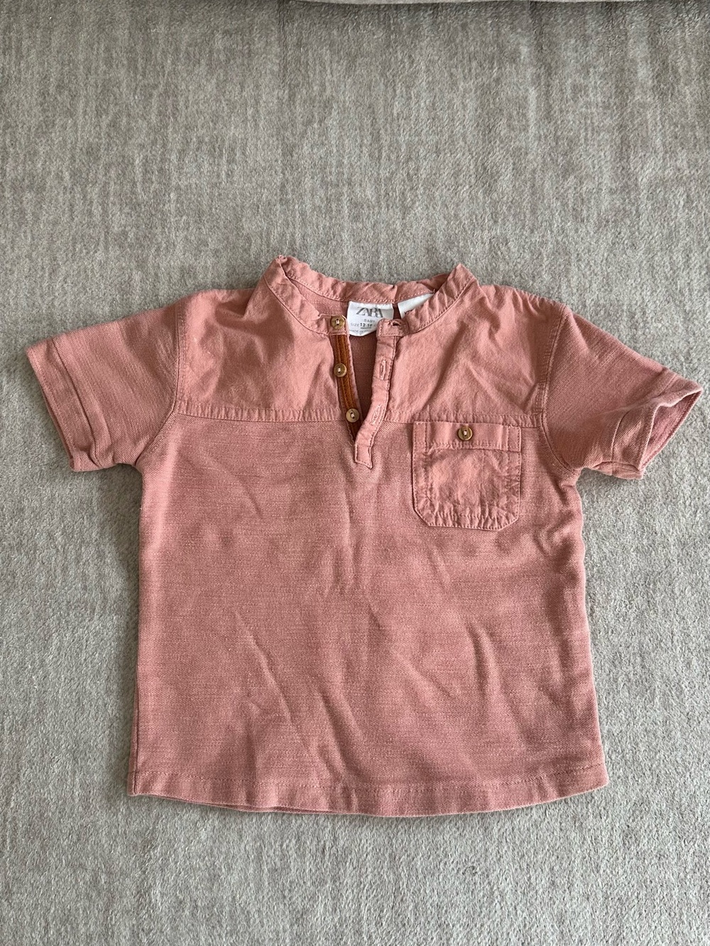Zara Kids Dusty Rose Short-Sleeve Henley Tee